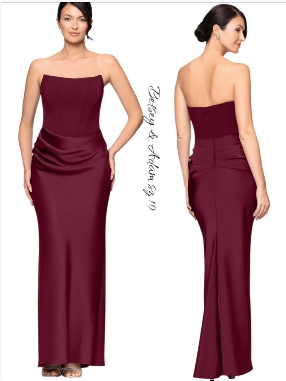 Betsy & Adam Burgundy Mixed Media Strapless Scuba Corset Gown Size 10
